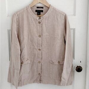 TAHARI Beige Linen Lagenlook Button Down Jacket Tunic Size M NWT